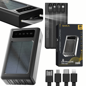 Solárna powerbanka, 20 000mAh, USB-C, Extralink EPB-092, čierna