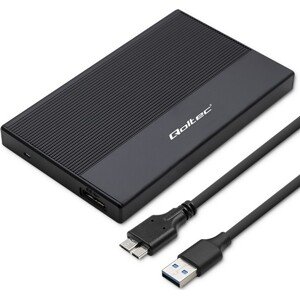 Qoltec Hliníkové puzdro | 2,5" SSD HDD šachta | SATA | USB 3.0 | Super rýchlosť 5 Gb/s | 2 TB | Čierny