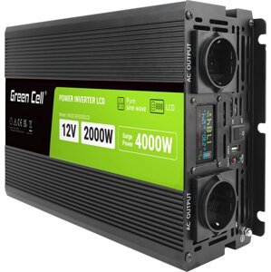 GREEN CELL Menič napätia 12V | 2000W/4000W | LCD | čistá sínusoida
