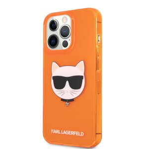 Karl Lagerfeld Choupette Head Kryt pre iPhone 13 Pro, Oranžový