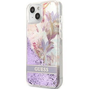 Guess Liquid Glitter Flower Kryt pre iPhone 13 mini, Fialový