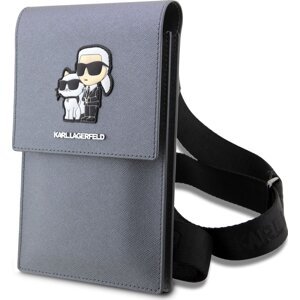 Karl Lagerfeld Saffiano Metal Logo Taška na telefón, Sivá
