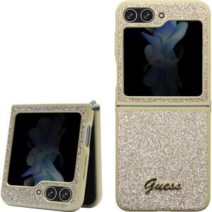 Guess PC/TPU Glitter Flakes Metal Kryt pre Samsung Galaxy Z Flip 5, Zlatý