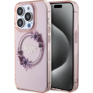 Guess Flowers Glossy Kryt s MagSafe pre iPhone 15 Pro, Ružový