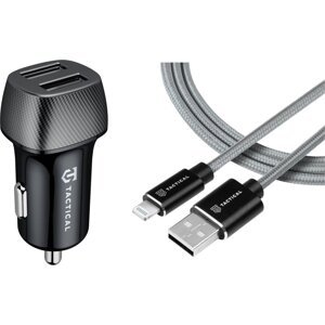 Autonabíjačka Tactical 12W 2xUSB + Kábel 1m USB-A/ Lightning, Čierna