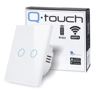 Adelid 2-dotykový sklenený vypínač Q·touch | na diaľkové ovládanie a WiFi | biely