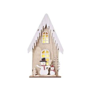 Dekorácia vianočná EMOS DCWW18 drevená – domček so snehuliakmi, 28,5 cm