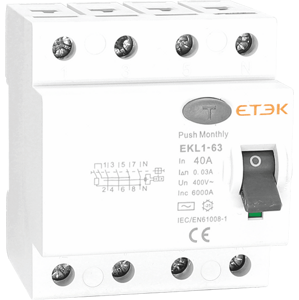 Prúdový chránič 3P+N 25A 6KA 30mA typ AC EKL1-63 (ETEK)