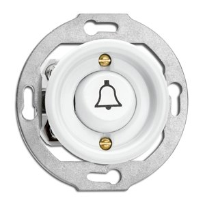 Okrúhle retro tlačidlo (1/0) symbol zvončeka, biely porcelán (THPG)