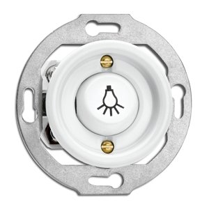 Okrúhle retro tlačidlo (1/0) symbol svetla, biely porcelán (THPG)