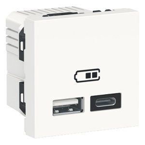 Unica - Dvojitý nabíjací USB konektor A+C 2.4A, 2M, Biely