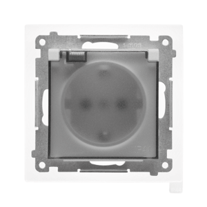 Zásuvka 2P+Z/16A/250V IP44 s krytkou (transparent) (PS) SCHUKO mat. hliník SIMON55 (Simon)