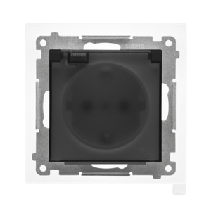 Zásuvka 2P+Z/16A/250V IP44 s krytkou (transparent) (PS) SCHUKO čierna mat. SIMON55 (Simon)
