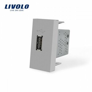 zásuvka USB, polmodul  nabíjací 2,1A strieborná (LIVOLO)