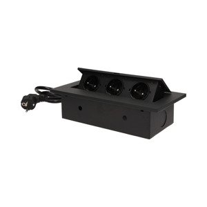 Nábytková zásuvka výklopná 3x230V IP20 7mm hranatá čierna - 1,5m kábel (ORNO)