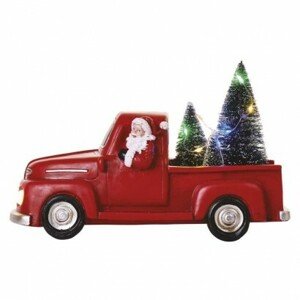 LED dekorácia – Santa v aute s vianoč. stromčekmi, 10 cm, 3x AA, vnútorná, multicolor (EMO