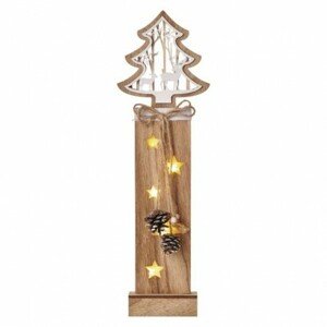 LED vianočný strom drevený, 48 cm, 2x AA, vnútorný, 3000K, časovač (EMOS)